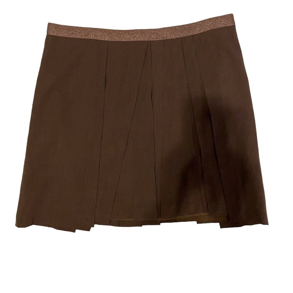 $965 Brunello Cucinelli 48 12 Skirt Wool Asymmetrical Pleated Brown Monili